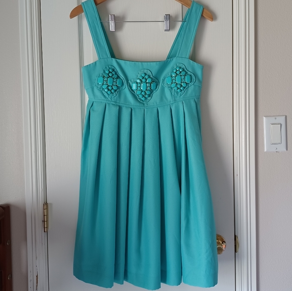 KARTA Turquoise Mini Cocktail Dress Baby Doll Sz M - Picture 2 of 15